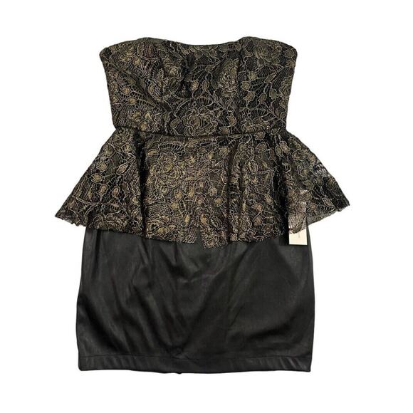 BCBG Mini Dress Womens Size 6 Strapless Metallic Faux Leather Lace Peplum NEW - Picture 3 of 14
